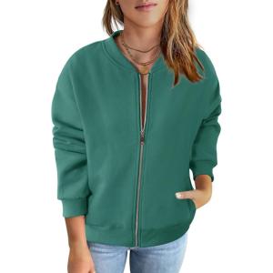 MEROKEETY Womens Long Sleeve Zip Up Sweatshirts Jackets Casual Loose Outwear with Pockets(Lakegreen)