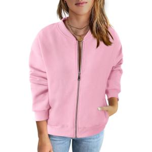 MEROKEETY Womens Long Sleeve Zip Up Sweatshirts Jackets Casual Loose Outwear with Pockets(Pink)