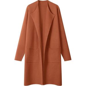 MEROKEETY Women’s Open Front Coatigan Sweater Long Sleeve Casual Knit Lapel Cardigan Coat with Pockets(Caramel)