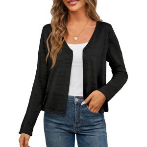 MEROKEETY Women’s Open Front Lightweight Cardigan 2026 Summer Casual Long Sleeve Button Beach Cover Up Tops(Black)