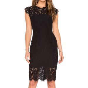 MEROKEETY Women’s Sleeveless Lace Floral Elegant Cocktail Dress Crew Neck Knee Length for Party(Black)