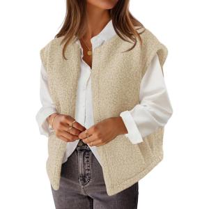 MEROKEETY Women’s Sleeveless Sherpa Lined Vest 2026 Oversized Outerwear with Pockets(Apricot)