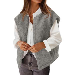 MEROKEETY Women’s Sleeveless Sherpa Lined Vest 2026 Oversized Outerwear with Pockets(Darkgrey)