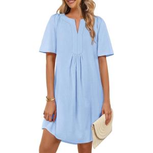 MEROKEETY Women’s Summer Casual Shift Dresses Beach Vacation Short Sleeve V Neck Spring Mini Dress(Blue)