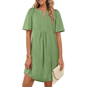MEROKEETY Women’s Summer Casual Shift Dresses Beach Vacation Short Sleeve V Neck Spring Mini Dress(Olive)