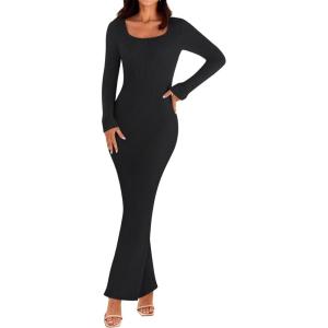 MEROKEETY Women’s Winter Spring Long Sleeve Bodycon Sweater Dress 2026 Fall Square Neck Ribbed Knit Party Maxi Dresses(Black)