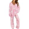 MEROKEETY Women’s Lounge Sets 2026 Fall Fashion 2 Piece Outfits Sweater Pajama Set Fuzzy Loungewear Matching Winter Clothes(Bowpink)