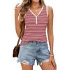MEROKEETY Women’s Summer Tank Tops 2026 Striped V Neck Sleeveless Casual Henley Shirts Colourful Button Cami Tee(Watermelon)