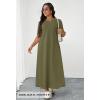 MEROKEETY Summer Spring Maxi Dresses for Women 2026 Beach Vacation Casual Short Sleeve Long T Shirt Dress with Pockets(Armygreen)