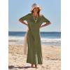 MEROKEETY Summer Spring Maxi Dresses for Women 2026 Beach Vacation Casual Short Sleeve Long T Shirt Dress with Pockets(Armygreen)