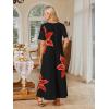 MEROKEETY Summer Spring Maxi Dresses for Women 2026 Beach Vacation Casual Short Sleeve Long T Shirt Dress with Pockets(Blackfloral)