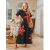 MEROKEETY Summer Spring Maxi Dresses for Women 2026 Beach Vacation Casual Short Sleeve Long T Shirt Dress with Pockets(Blackfloral)