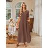 MEROKEETY Summer Spring Maxi Dresses for Women 2026 Beach Vacation Casual Short Sleeve Long T Shirt Dress with Pockets(Coffee)