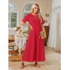 MEROKEETY Summer Spring Maxi Dresses for Women 2026 Beach Vacation Casual Short Sleeve Long T Shirt Dress with Pockets(Red)