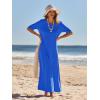 MEROKEETY Summer Spring Maxi Dresses for Women 2026 Beach Vacation Casual Short Sleeve Long T Shirt Dress with Pockets(Royalblue)