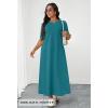 MEROKEETY Summer Spring Maxi Dresses for Women 2026 Beach Vacation Casual Short Sleeve Long T Shirt Dress with Pockets(Teal)