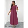 MEROKEETY Summer Spring Maxi Dresses for Women 2026 Beach Vacation Casual Short Sleeve Long T Shirt Dress with Pockets(Wine)