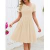 MEROKEETY Women’s Asymmetrical V Neck Sundress 2026 Spring Summer Short Sleeve Ruched Casual A Line Mini Dresses Pockets(Apricot)
