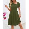 MEROKEETY Women’s Asymmetrical V Neck Sundress 2026 Spring Summer Short Sleeve Ruched Casual A Line Mini Dresses Pockets(Army)
