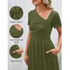 MEROKEETY Women’s Asymmetrical V Neck Sundress 2026 Spring Summer Short Sleeve Ruched Casual A Line Mini Dresses Pockets(Army)