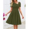 MEROKEETY Women’s Asymmetrical V Neck Sundress 2026 Spring Summer Short Sleeve Ruched Casual A Line Mini Dresses Pockets(Army)
