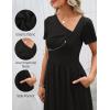 MEROKEETY Women’s Asymmetrical V Neck Sundress 2026 Spring Summer Short Sleeve Ruched Casual A Line Mini Dresses Pockets(Black)
