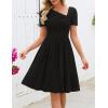 MEROKEETY Women’s Asymmetrical V Neck Sundress 2026 Spring Summer Short Sleeve Ruched Casual A Line Mini Dresses Pockets(Black)