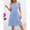 MEROKEETY Women’s Asymmetrical V Neck Sundress 2026 Spring Summer Short Sleeve Ruched Casual A Line Mini Dresses Pockets(Blue)