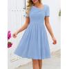 MEROKEETY Women’s Asymmetrical V Neck Sundress 2026 Spring Summer Short Sleeve Ruched Casual A Line Mini Dresses Pockets(Blue)