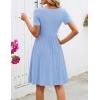 MEROKEETY Women’s Asymmetrical V Neck Sundress 2026 Spring Summer Short Sleeve Ruched Casual A Line Mini Dresses Pockets(Blue)