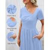 MEROKEETY Women’s Asymmetrical V Neck Sundress 2026 Spring Summer Short Sleeve Ruched Casual A Line Mini Dresses Pockets(Blue)