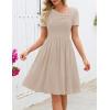 MEROKEETY Women’s Asymmetrical V Neck Sundress 2026 Spring Summer Short Sleeve Ruched Casual A Line Mini Dresses Pockets(Khaki)