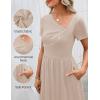 MEROKEETY Women’s Asymmetrical V Neck Sundress 2026 Spring Summer Short Sleeve Ruched Casual A Line Mini Dresses Pockets(Khaki)