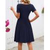 MEROKEETY Women’s Asymmetrical V Neck Sundress 2026 Spring Summer Short Sleeve Ruched Casual A Line Mini Dresses Pockets(Navy)