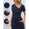 MEROKEETY Women’s Asymmetrical V Neck Sundress 2026 Spring Summer Short Sleeve Ruched Casual A Line Mini Dresses Pockets(Navy)