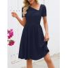 MEROKEETY Women’s Asymmetrical V Neck Sundress 2026 Spring Summer Short Sleeve Ruched Casual A Line Mini Dresses Pockets(Navy)