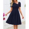 MEROKEETY Women’s Asymmetrical V Neck Sundress 2026 Spring Summer Short Sleeve Ruched Casual A Line Mini Dresses Pockets(Navy)