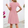 MEROKEETY Women’s Asymmetrical V Neck Sundress 2026 Spring Summer Short Sleeve Ruched Casual A Line Mini Dresses Pockets(Pink)