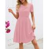 MEROKEETY Women’s Asymmetrical V Neck Sundress 2026 Spring Summer Short Sleeve Ruched Casual A Line Mini Dresses Pockets(Pink)