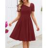 MEROKEETY Women’s Asymmetrical V Neck Sundress 2026 Spring Summer Short Sleeve Ruched Casual A Line Mini Dresses Pockets(Wine)