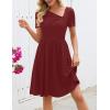 MEROKEETY Women’s Asymmetrical V Neck Sundress 2026 Spring Summer Short Sleeve Ruched Casual A Line Mini Dresses Pockets(Wine)