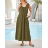 MEROKEETY Women’s Summer Boho Maxi Dress 2026 Ruched Beach Vacation Sundresses Sleeveless Loose Tank Dress(Army Green)