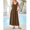 MEROKEETY Women’s Summer Boho Maxi Dress 2026 Ruched Beach Vacation Sundresses Sleeveless Loose Tank Dress(Brown)
