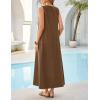 MEROKEETY Women’s Summer Boho Maxi Dress 2026 Ruched Beach Vacation Sundresses Sleeveless Loose Tank Dress(Brown)