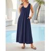MEROKEETY Women’s Summer Boho Maxi Dress 2026 Ruched Beach Vacation Sundresses Sleeveless Loose Tank Dress(Navy)