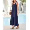 MEROKEETY Women’s Summer Boho Maxi Dress 2026 Ruched Beach Vacation Sundresses Sleeveless Loose Tank Dress(Navy)