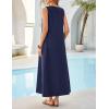 MEROKEETY Women’s Summer Boho Maxi Dress 2026 Ruched Beach Vacation Sundresses Sleeveless Loose Tank Dress(Navy)