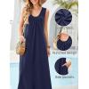 MEROKEETY Women’s Summer Boho Maxi Dress 2026 Ruched Beach Vacation Sundresses Sleeveless Loose Tank Dress(Navy)