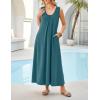 MEROKEETY Women’s Summer Boho Maxi Dress 2026 Ruched Beach Vacation Sundresses Sleeveless Loose Tank Dress(Teal)
