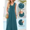 MEROKEETY Women’s Summer Boho Maxi Dress 2026 Ruched Beach Vacation Sundresses Sleeveless Loose Tank Dress(Teal)